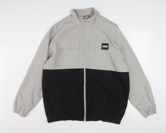 Puma Men's Grey and Black Windbreaker Jacket Size M