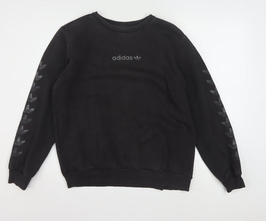 Adidas Boys Black XL Crew Neck Pullover Sweatshirt with Logo Sleeves