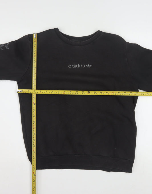 Adidas Boys Black XL Crew Neck Pullover Sweatshirt with Logo Sleeves