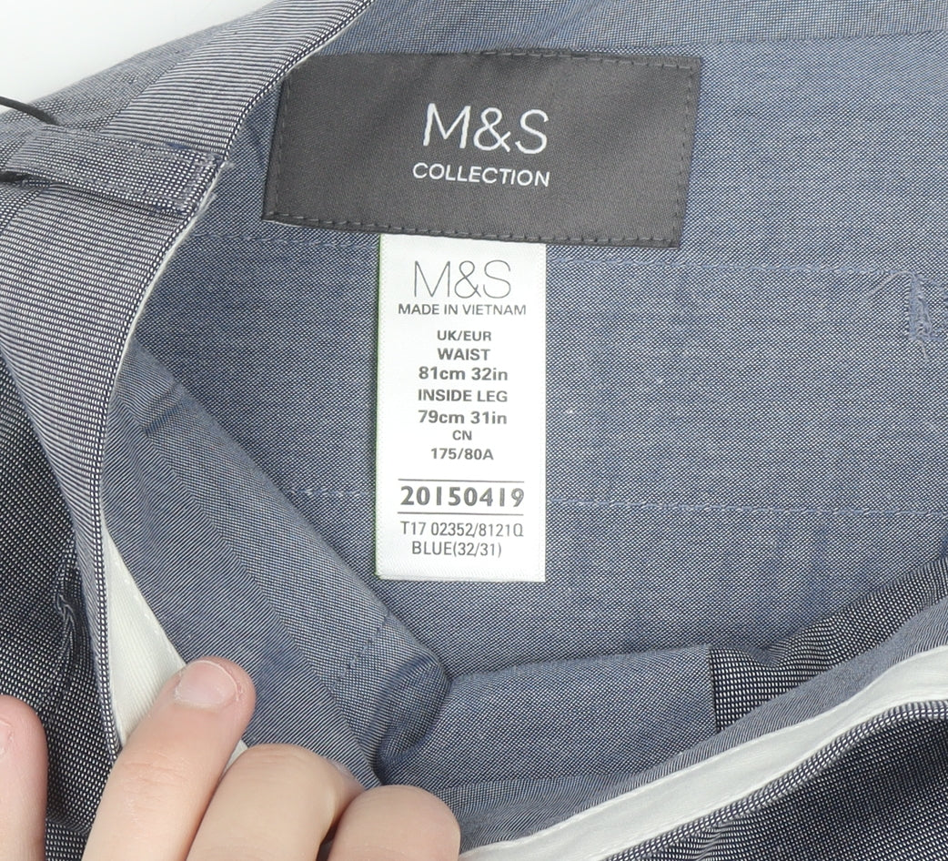 Marks and Spencer Mens Blue 32 Regular Fit Cotton Dress Pants