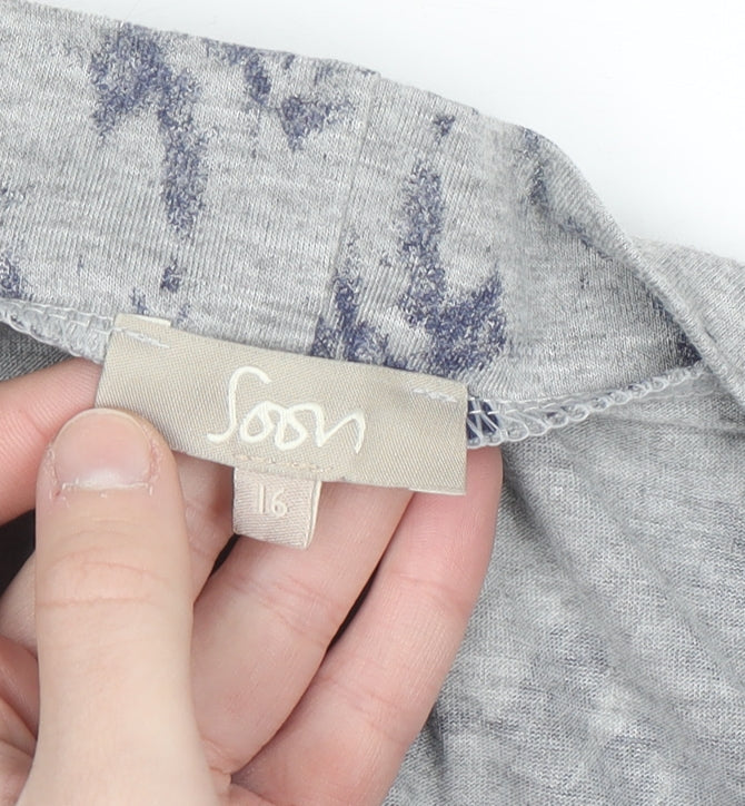Soon Women’s Grey Floral Kimono Blouse Size 16 Regular Fit