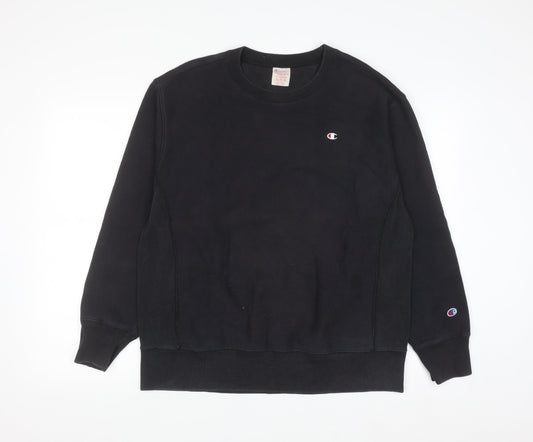 Champion Mens Black XL Pullover Crew Neck Fleece Sweatshirt