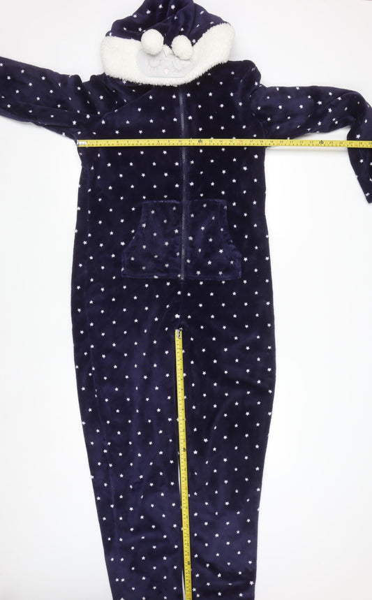Marks and Spencer Women Blue Star Print Hooded Velour Onesie Size 12