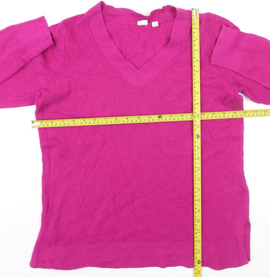 GAP Womens Pink V-Neck Long Sleeve Cotton Knit Jumper Size L