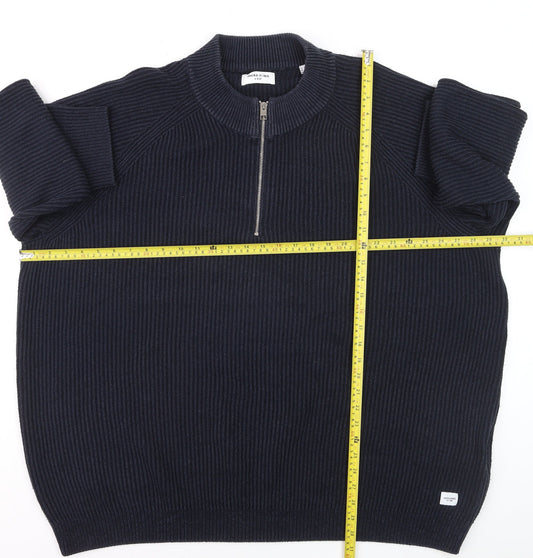 Jack & Jones Men's Blue 3XL Half Zip Knit Jumper