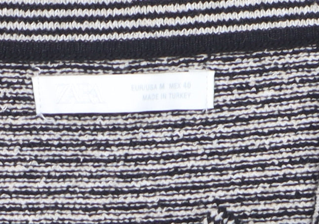 Zara Men’s Black Striped Knit Short Sleeve Polo Shirt Size M