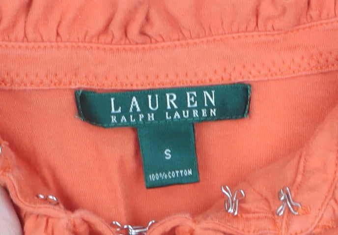 Ralph Lauren Women’s Orange Ruffle Long Sleeve Cotton Blouse Size S