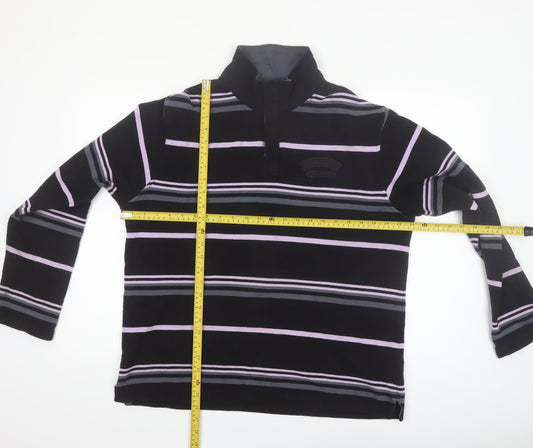 Armand Thiery Men's Black Striped 1/4 Zip Cotton Sweatshirt L