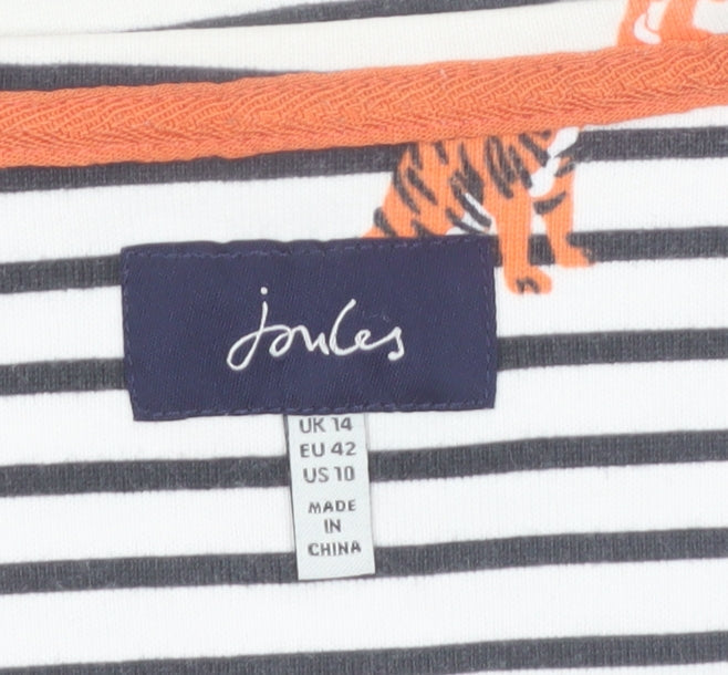 Joules Womens Multicoloured Size 14 Long Sleeve Striped Tiger Print Cotton T-Shirt
