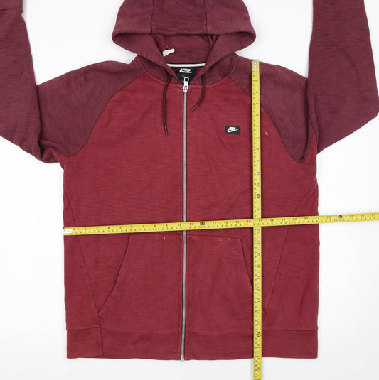 Nike Men's Red Full Zip Hoodie Large Cotton Blend
