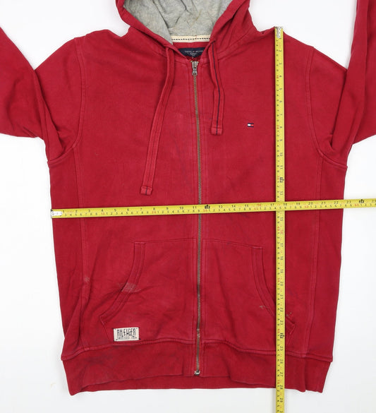 Tommy Hilfiger Men Red Full Zip Hoodie L Classic Cotton Blend