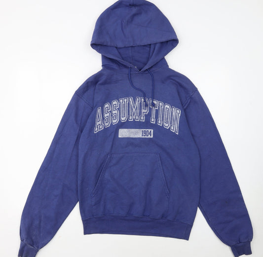 Champion Women's Blue Pullover Hoodie Small Assumption Graphic