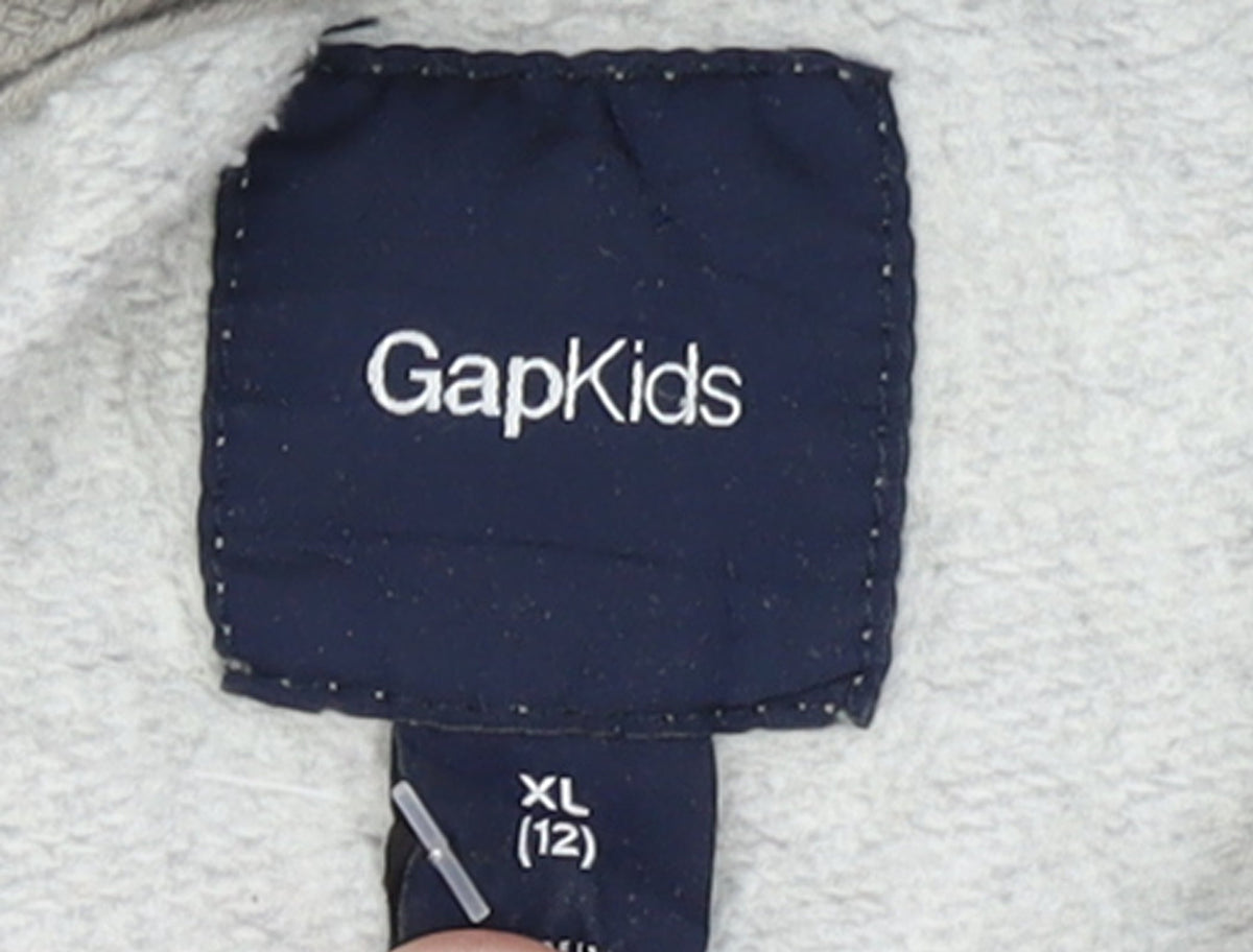 Brand and care label for Gap Kids boys’ grey full zip hoodie xl (12 years) fleece lined casual sweatshirt