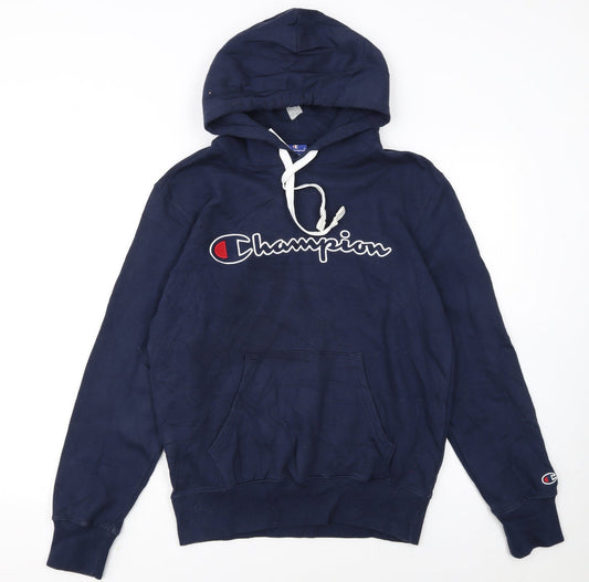 Champion Men's Blue Pullover Hoodie Medium Embroidered Logo