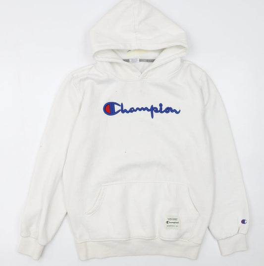 Champion Women White Small Pullover Hoodie with Logo Embroidery
