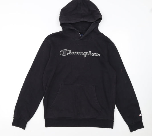 Champion Boys Black Hoodie XL 13-14 Years Pullover Fleece Logo Sweatshirt