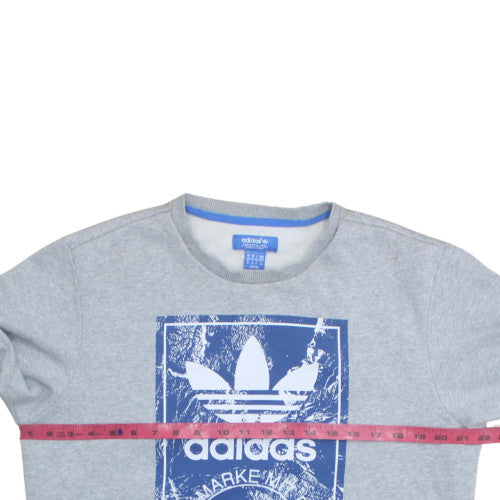 Adidas Mens Grey Blue Logo Crew Neck Sweatshirt M