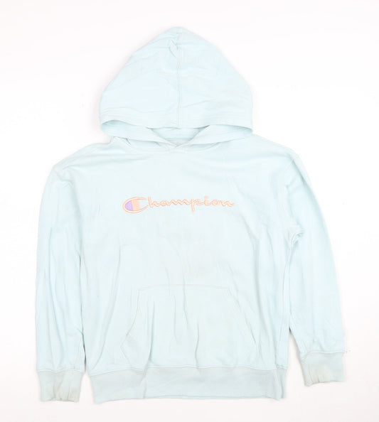 Champion Girls Blue Pullover Hoodie L Embroidered Logo Fleece