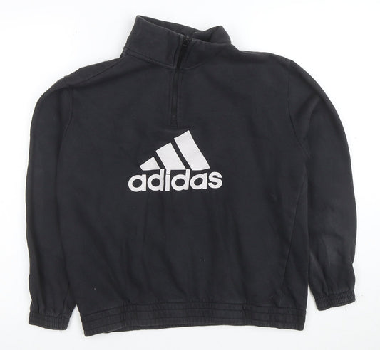 Adidas Girls Black 1/4 Zip Hoodie Size 14 Years Sports Logo Sweatshirt