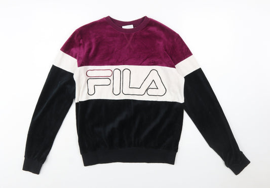 FILA Womens Colourblock Velour Sweatshirt XS Burgundy Black White