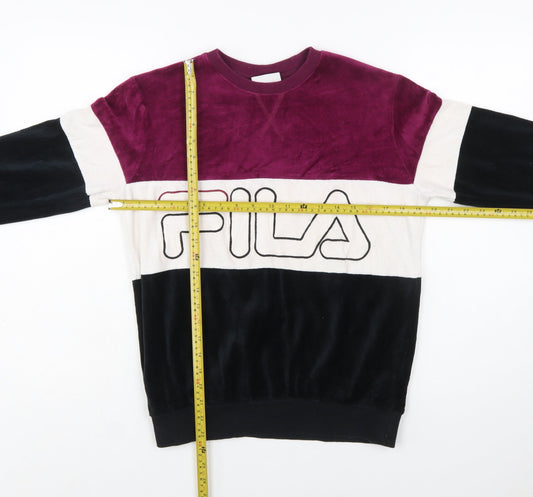 FILA Womens Colourblock Velour Sweatshirt XS Burgundy Black White