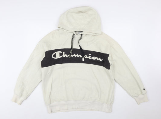 Champion Women's Beige Pullover Hoodie Large Fleece Logo Sweatshirt