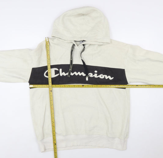 Champion Women's Beige Pullover Hoodie Large Fleece Logo Sweatshirt