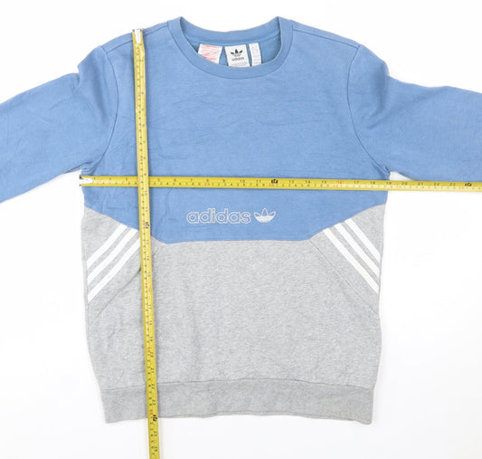 Adidas Boys Blue Grey Colourblock Crew Neck Sweatshirt Size 13-14 Years