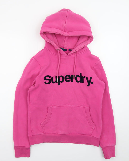 Superdry Womens Pink Hoodie UK 12 Pullover Logo Hooded Sweatshirt