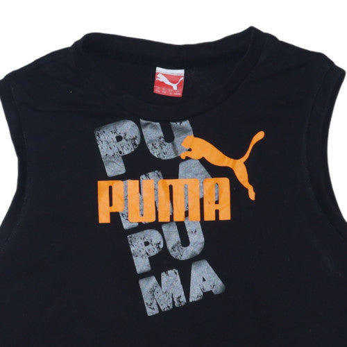 Puma Boys Black Sleeveless Tank Top 16 Years Graphic Sports Tee