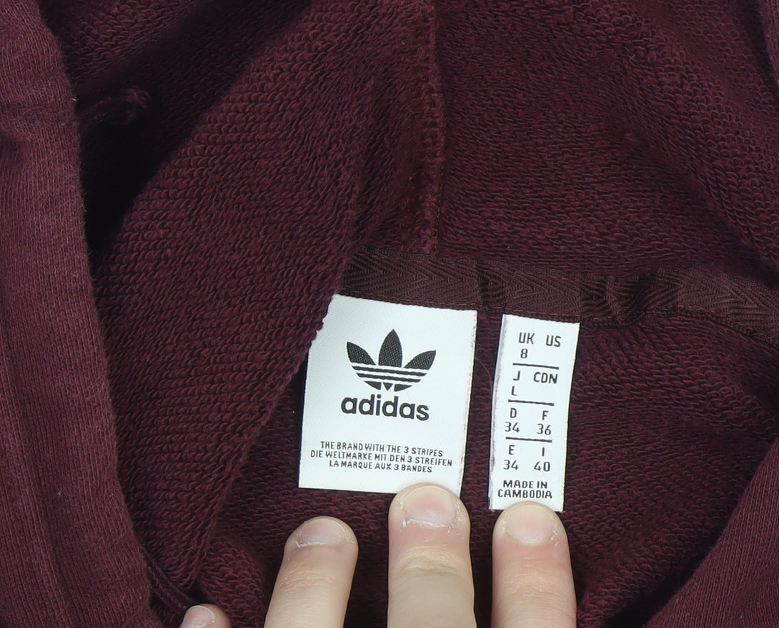 Adidas Womens Burgundy Cropped Hoodie Size 8 Cotton Pullover