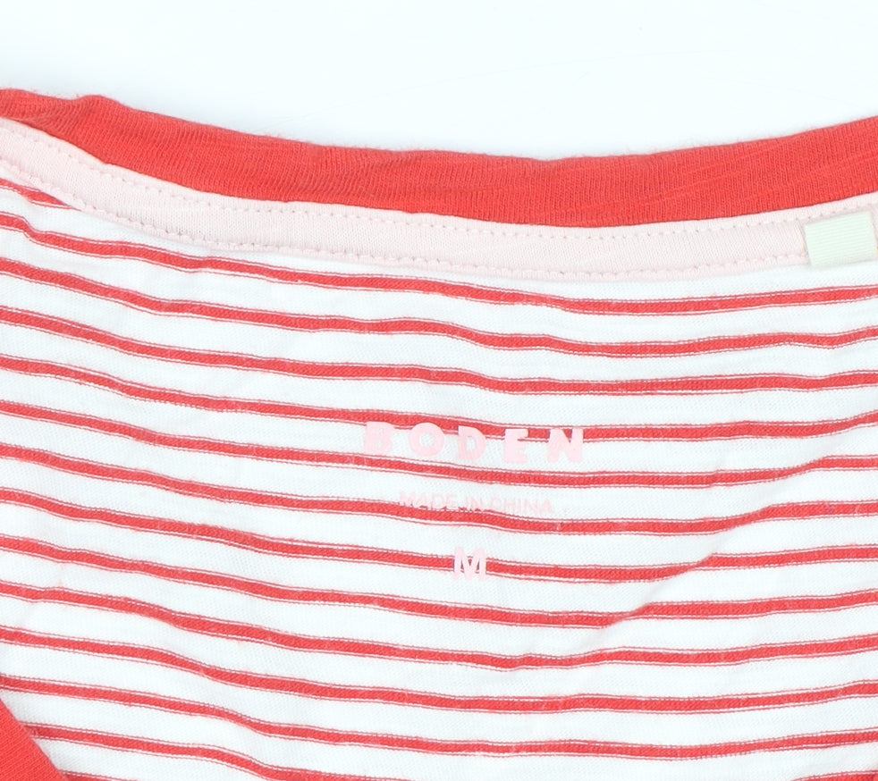 Boden Women's Red Striped V-Neck Long Sleeve Cotton T-Shirt Size M