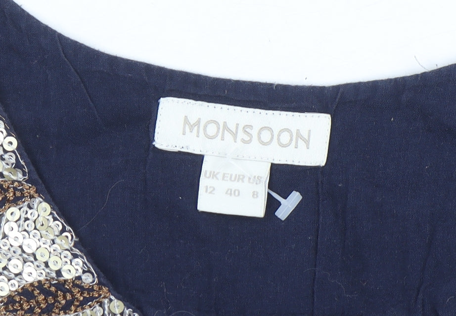 Monsoon Women’s Blue Beaded Tunic Tank Top Size 12