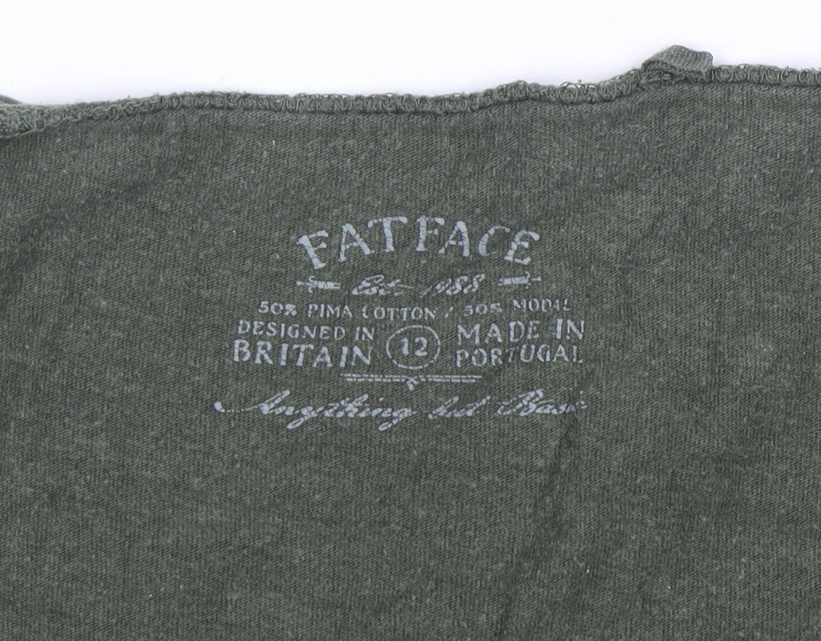FatFace Women's Green Long Sleeve V-Neck Basic Top Size 12