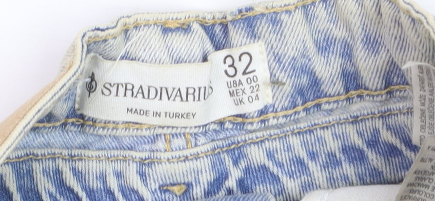 Stradivarius Women's Blue High Rise Mom Denim Shorts UK 4