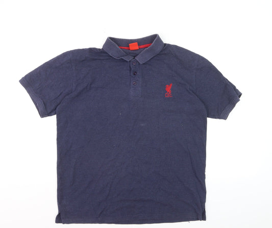 LFC Men's Blue Collared Short Sleeve Cotton Polo Shirt M