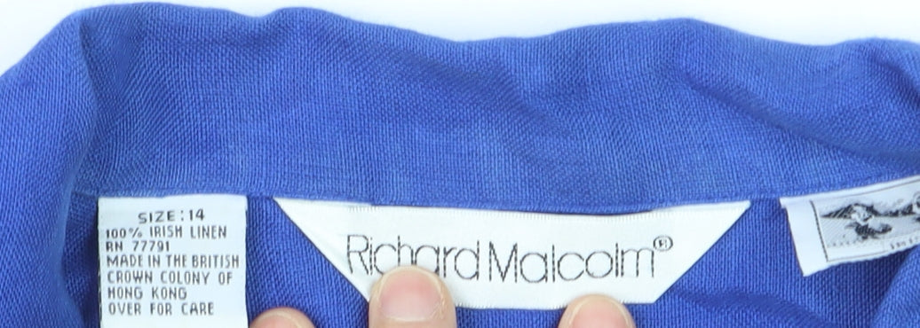 Richard Malcolm Women's Blue Linen Button-Up Shirt Size 14