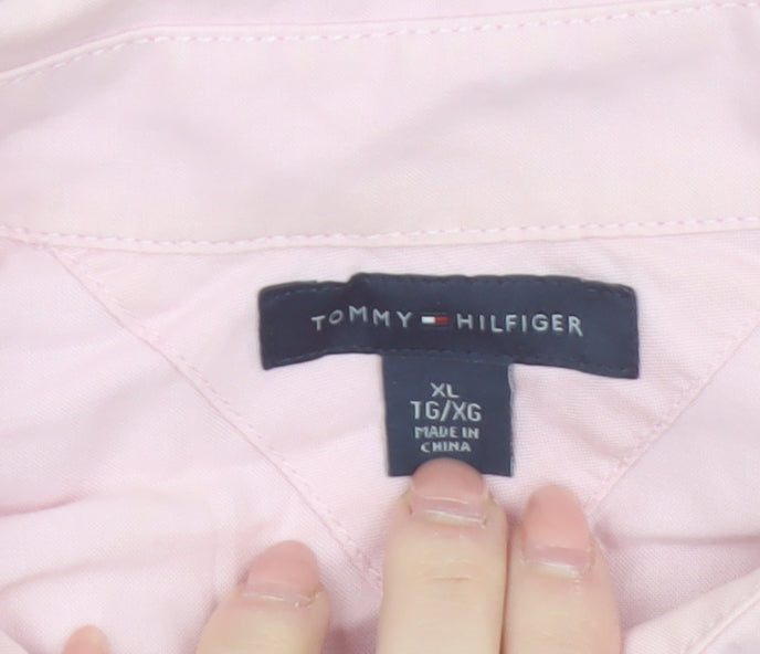 Tommy Hilfiger Women Pink XL Button-Up Long Sleeve Blouse 100% Cotton