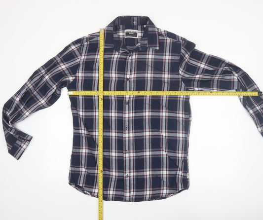 Jack & Jones Men's Blue Check Long Sleeve Regular Fit Shirt Size L
