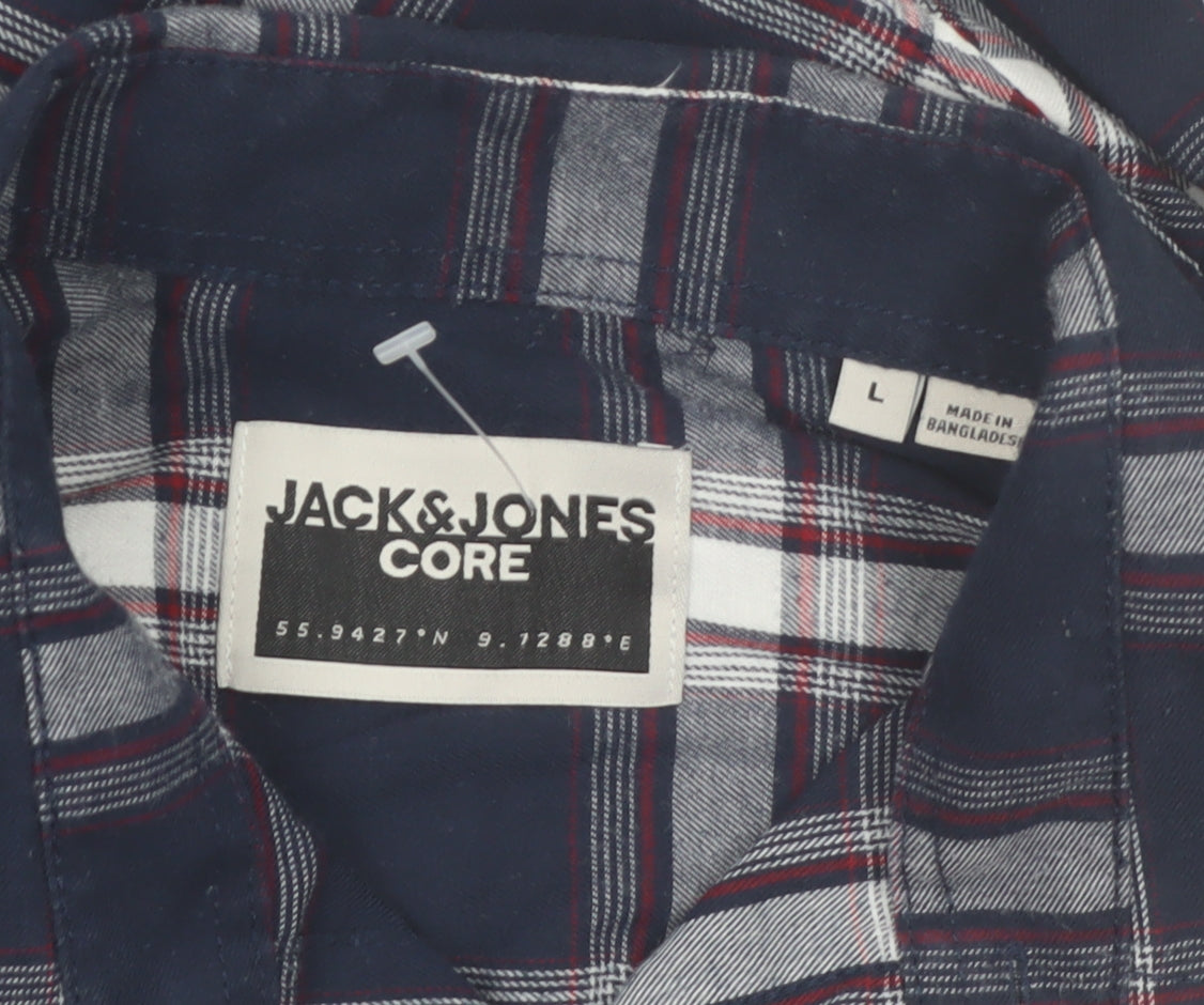 Jack & Jones Men's Blue Check Long Sleeve Regular Fit Shirt Size L