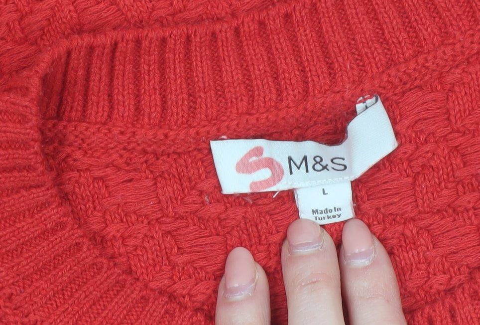 Marks and Spencer Women Red Knit Short Sleeve Cardigan L