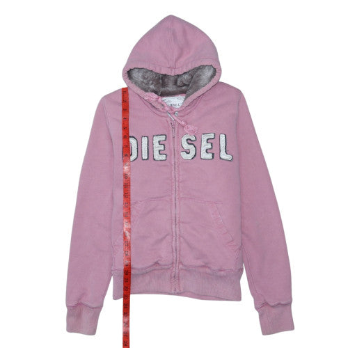 Diesel Womens Pink Full Zip Hoodie Medium Faux Fur Lined Sweatshirt