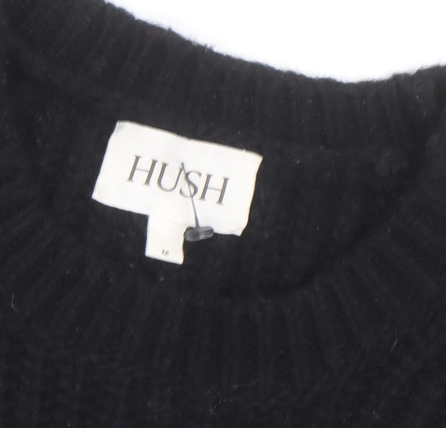 Hush Womens Black Fair Isle Wool Blend Chunky Knit Jumper M