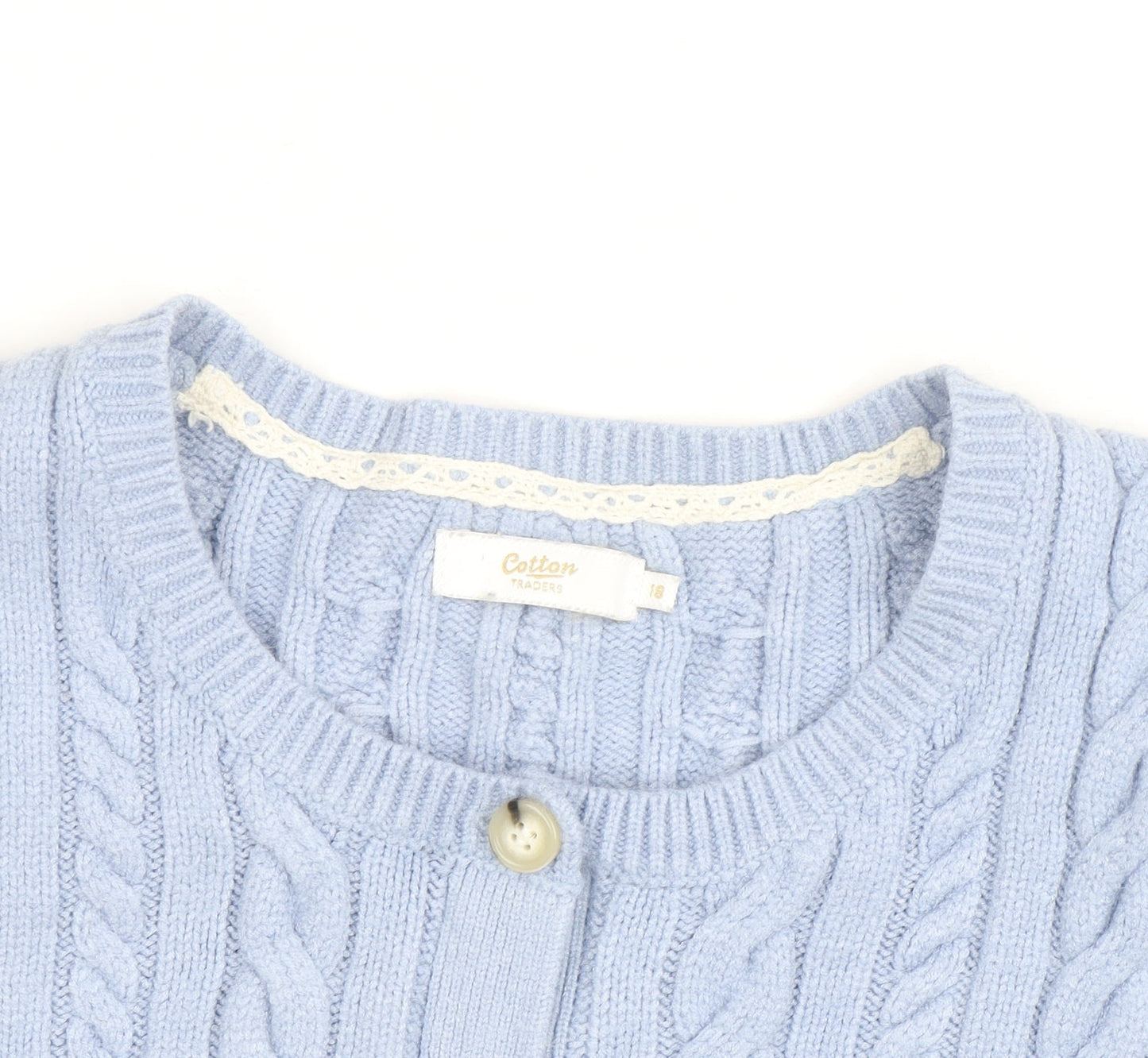Cotton Traders Women's Blue Cable Knit Cardigan Size 18
