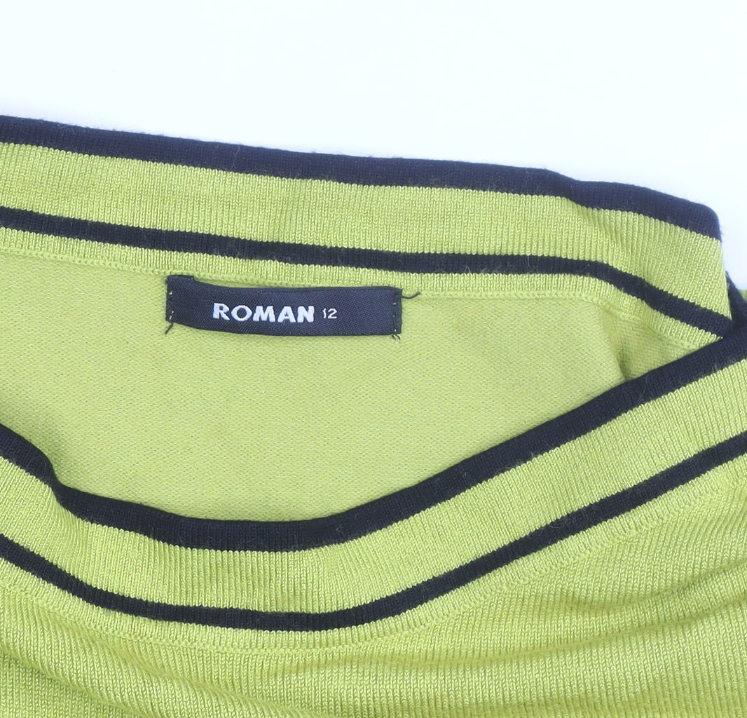 Roman Women Yellow Colourblock Knit Boat Neck Top Size 12