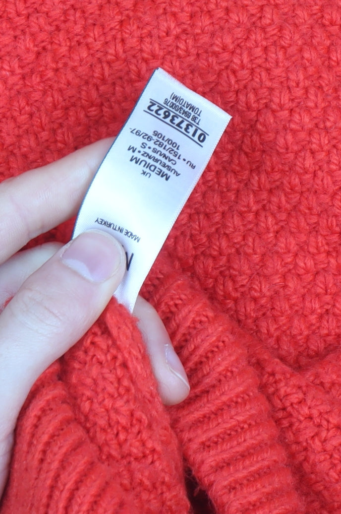 Marks and Spencer Women Red Roll Neck Cable Knit Jumper Medium