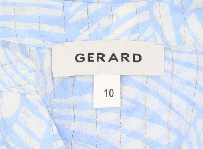 Gerard Womens Blue Floral Tunic Blouse Size 10 Long Sleeve