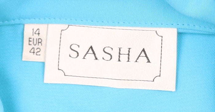 Sasha Women Blue Long Single-Breasted Blazer Coat Size 14