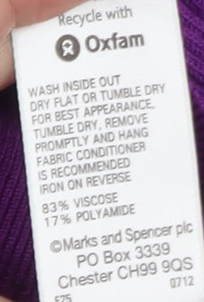 Marks and Spencer Women’s Purple Scoop Neck Jumper Size 16 Knit Pullover