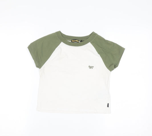 Superdry Womens Green White Raglan Ringer T-Shirt UK 12